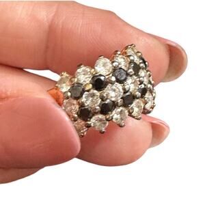 Vintage Black Sapphire And CZ Wide Band Ring